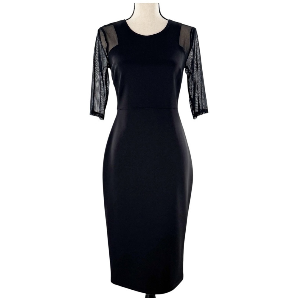 EN FOCUS STUDIO Elegant Black Dress with Sheer Sleeves SIZE 6 Women’s 6